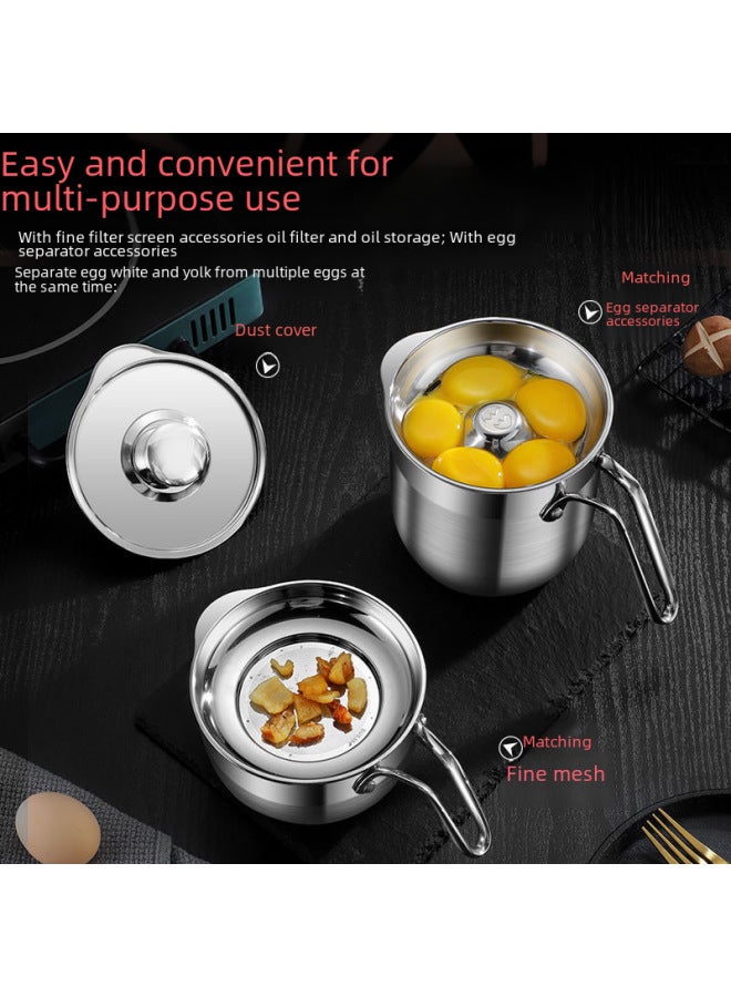 304 Stainless Steel Egg Separator Bucket Egg White Separation Beater Baby Food Pot Frying Pan-Specifications:Large Egg Separator + Oil Filter Net  - Image 4