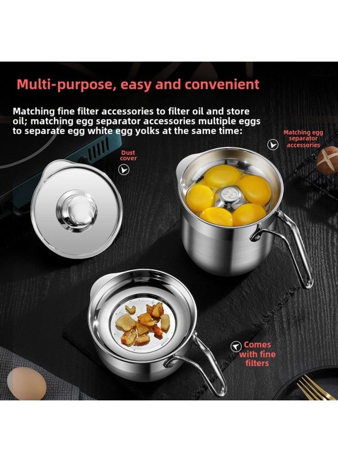 304 Stainless Steel Egg Separator Bucket Egg White Separation Beater Baby Food Pot Frying Pan-Specifications:Large Egg Separator + Oil Filter Net  - Image 1