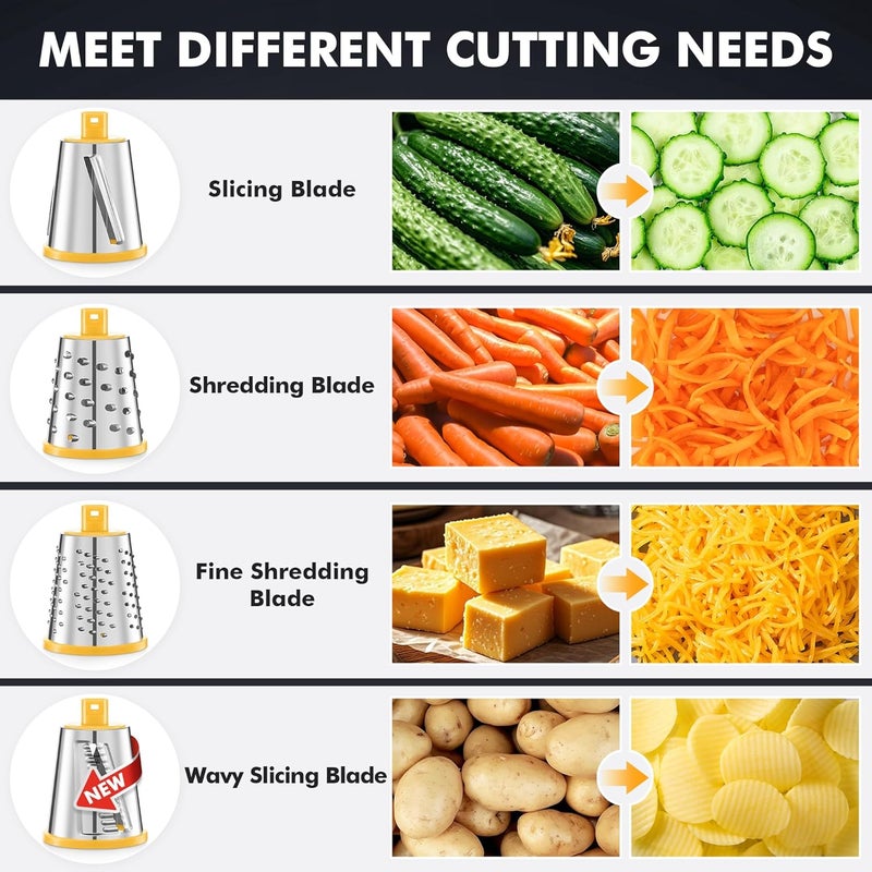 Geedel Rotary Cheese Grater - Upgraded Vegetable Shredder with 4 Interchangeable Blades, Easy to Clean Cheese Shredder with Handle, Kitchen Grater Nuts Grinder for Cutting Cheese, Vegetable, Nuts - Image 3