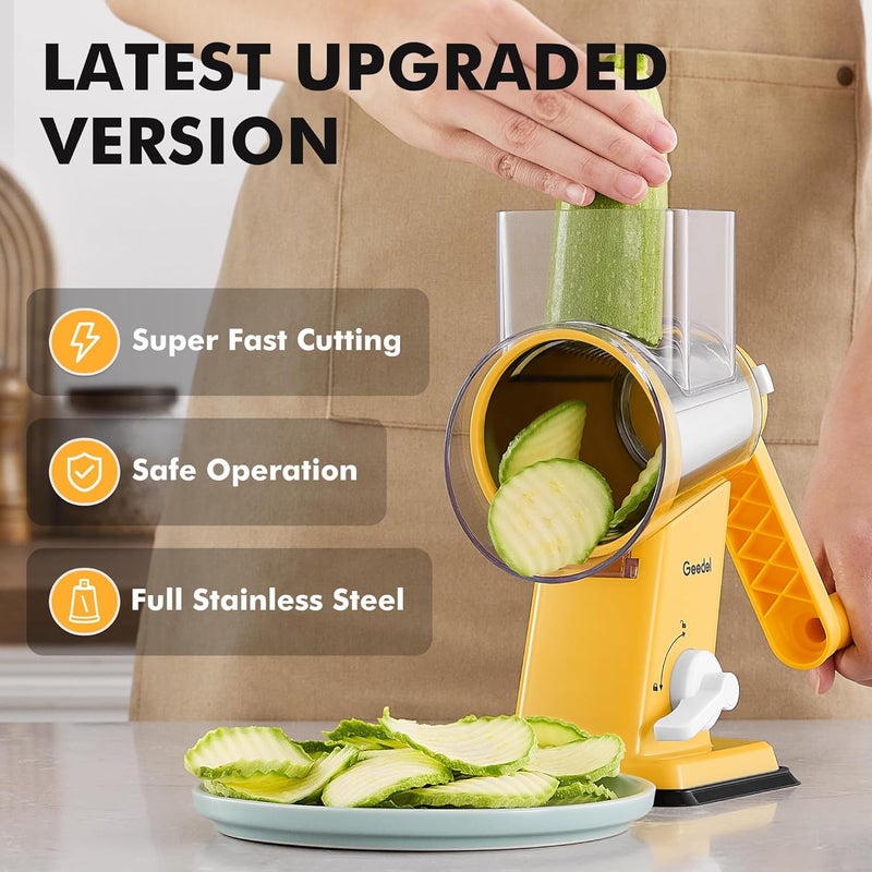 Geedel Rotary Cheese Grater - Upgraded Vegetable Shredder with 4 Interchangeable Blades, Easy to Clean Cheese Shredder with Handle, Kitchen Grater Nuts Grinder for Cutting Cheese, Vegetable, Nuts - Image 4