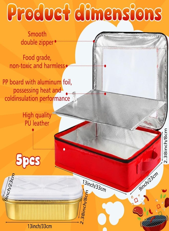 Ferrochef 9x13 Foil Pan Carrier with Lid PU Leather Aluminum Pan Holders with Handle Tray Carrier with 5 Gold Aluminum Trays for Travel Potlucks Parties BBQ Picnics Home - Image 2