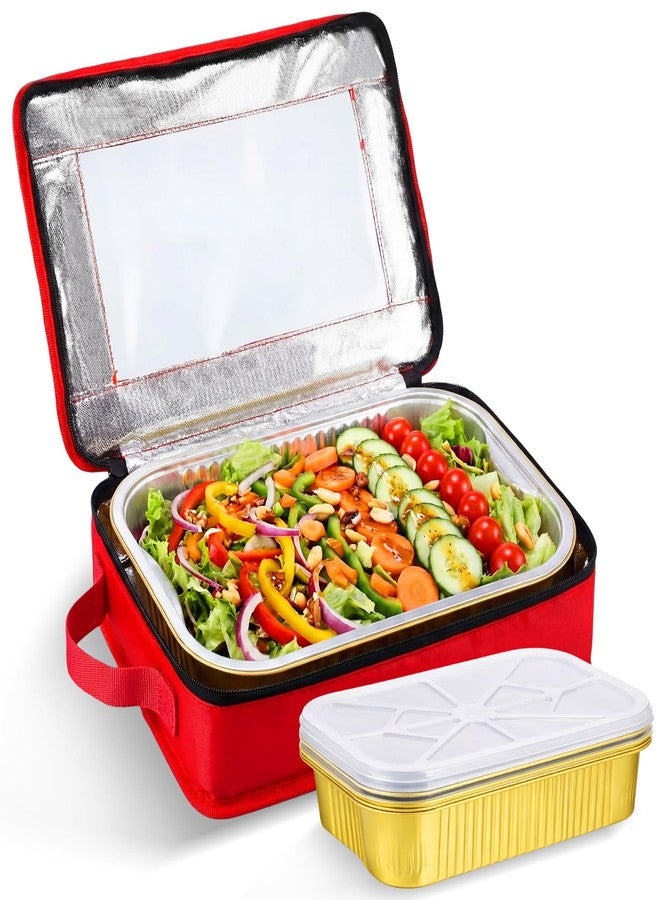 Ferrochef 9x13 Foil Pan Carrier with Lid PU Leather Aluminum Pan Holders with Handle Tray Carrier with 5 Gold Aluminum Trays for Travel Potlucks Parties BBQ Picnics Home - Image 1