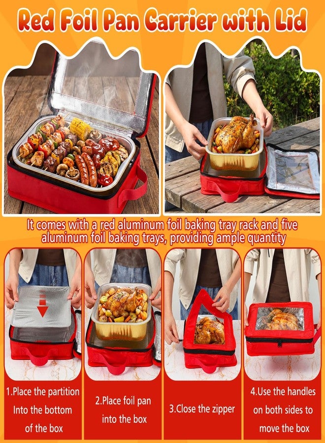 Ferrochef 9x13 Foil Pan Carrier with Lid PU Leather Aluminum Pan Holders with Handle Tray Carrier with 5 Gold Aluminum Trays for Travel Potlucks Parties BBQ Picnics Home - Image 3
