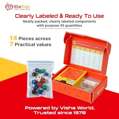 ElePak Timmer Variable Capacitor - (14 Pcs) 5pF to 120pF - High Precision & Stability, Voltage Rating 50V - 100V - Electronic Components Kit - Ideal for Signal Generators, Filters, Oscillators - Image 2