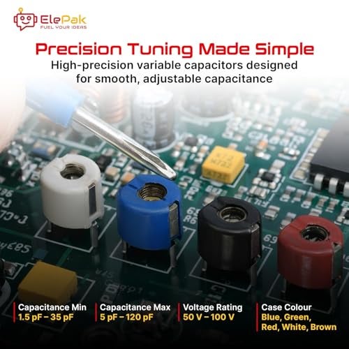 ElePak Timmer Variable Capacitor - (14 Pcs) 5pF to 120pF - High Precision & Stability, Voltage Rating 50V - 100V - Electronic Components Kit - Ideal for Signal Generators, Filters, Oscillators - Image 3