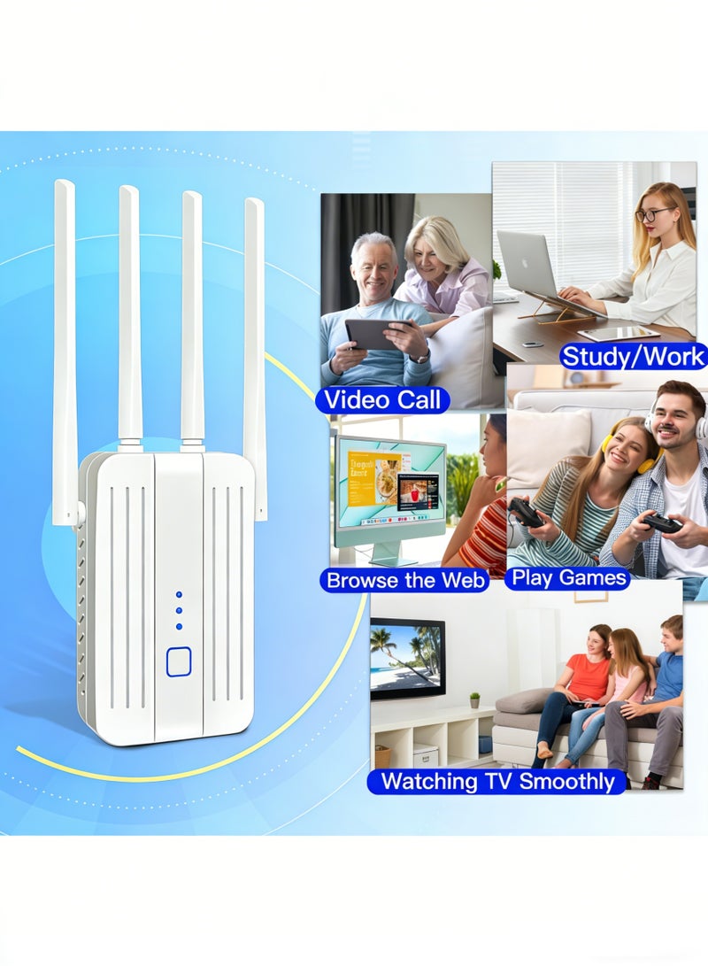 AURIEL 300Mbps Single Band 2.4GHz Wirelss WiFi Extender, Signal Booster with 4 Antennas, Wireless WiFi Repeater with Ethernet Port, More Devices, Internet Extender WiFi Booster for Home, 360° Full Coverage, White - Image 5