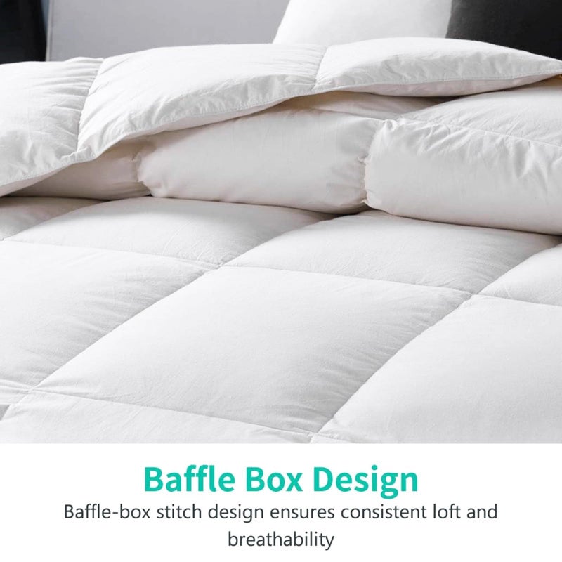 APSMILE King Size Luxury 100% Organic Cotton All Season Down Feather Fibers Comforter, Extra Fluffy Medium Warmth Duvet Insert(106x90, Ivory White) - Image 4