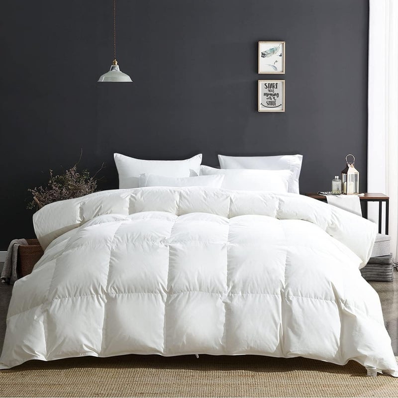 APSMILE King Size Luxury 100% Organic Cotton All Season Down Feather Fibers Comforter, Extra Fluffy Medium Warmth Duvet Insert(106x90, Ivory White) - Image 1
