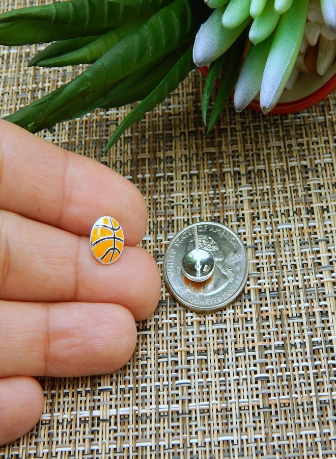 آيسروز أقراط دائرية مرصعة بكرة السلة من الفضة الإسترليني عيار 925 (خالية من النيكل) (كرة سلة بقبة سميكة 9 مم) - Image 3