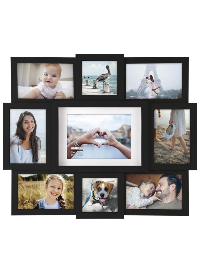 Malden 9-Opening Collage Picture Frame  Made To Display One  1  5  X 7   Two  2  4  X 4  And Six  6  4  X 6   Black  - Image 1