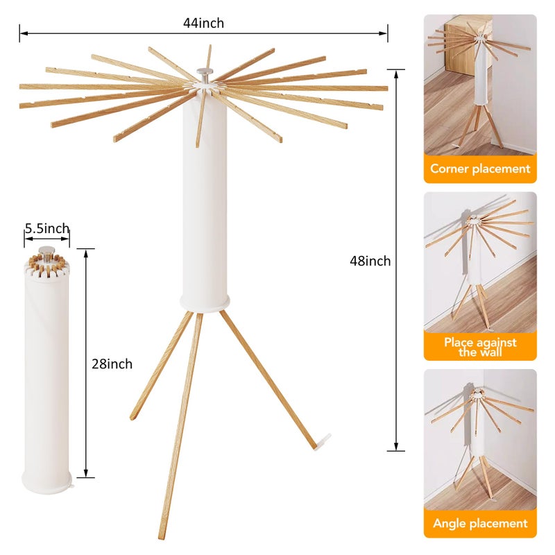 LIENAHU Clothes Drying Rack Tripod,Drying Rack Clothing,Laundry Drying Rack,Floor Standing,16 Wooden Poles,Collapsible Drying Racks for Laundry,Retractable,Foldable,Folding - Image 3