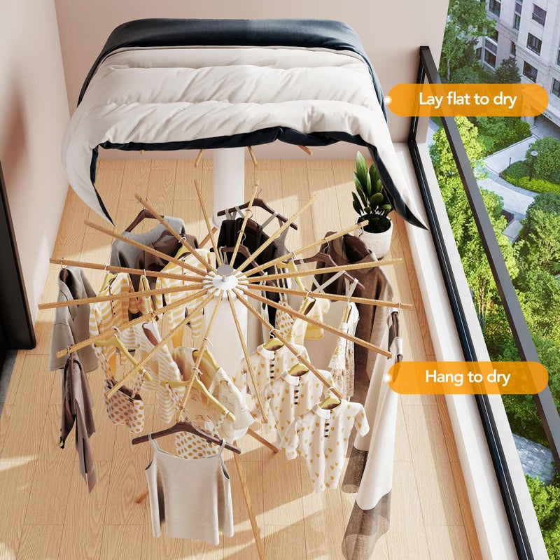 LIENAHU Clothes Drying Rack Tripod,Drying Rack Clothing,Laundry Drying Rack,Floor Standing,16 Wooden Poles,Collapsible Drying Racks for Laundry,Retractable,Foldable,Folding - Image 4