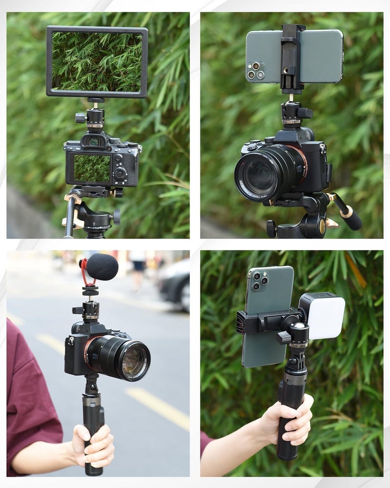 UTEBIT Mini Ball Head with Hot Shoe Mount and Phone Holder and Gopro Adapter, 360° Panoramic Rotating Mount Base Adapter Photograph Attachment Accessories for DSLR Cameras Smartphone Light Microphone - Image 3