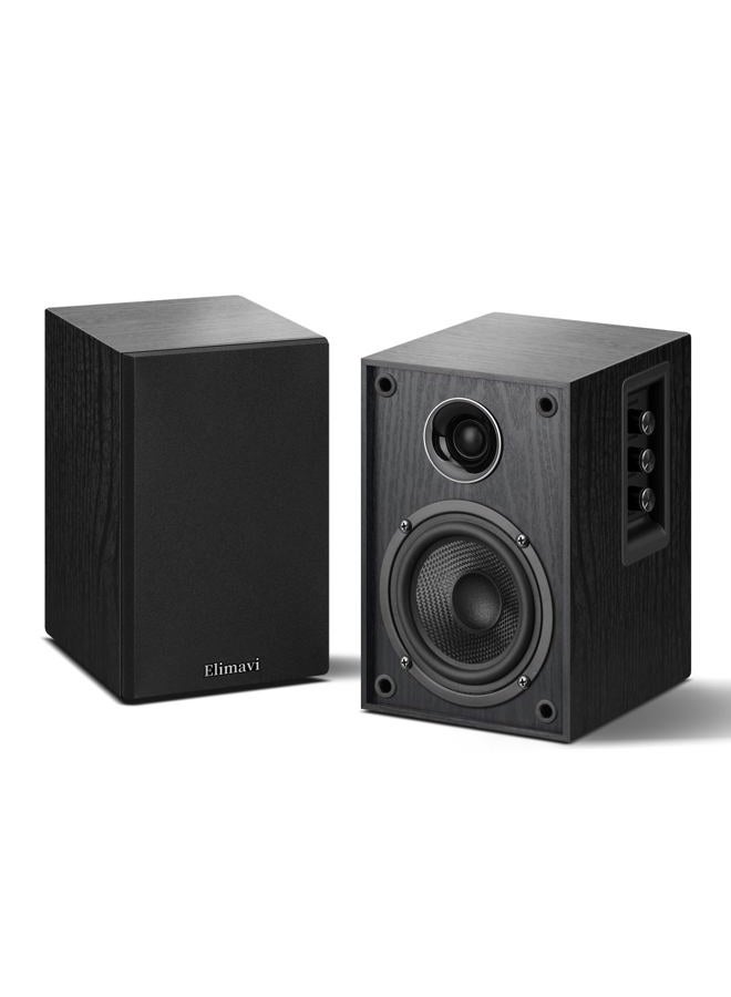 Elimavi Powered Bluetooth Bookshelf Speakers, Record Player Speakers with 4" Carbon Fiber Woofer and a 1" Silk Dome Tweeter - BT5.3, USB-C, RCA Inputs for TV, PC, Studio Monitor, Black - Image 1