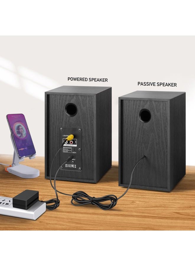 Elimavi Powered Bluetooth Bookshelf Speakers, Record Player Speakers with 4" Carbon Fiber Woofer and a 1" Silk Dome Tweeter - BT5.3, USB-C, RCA Inputs for TV, PC, Studio Monitor, Black - Image 2