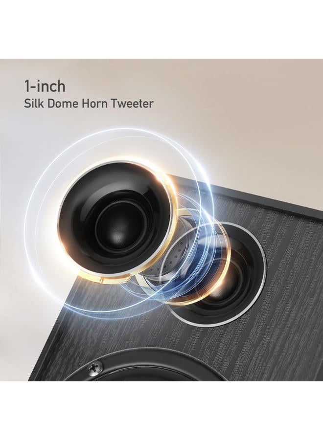 Elimavi Powered Bluetooth Bookshelf Speakers, Record Player Speakers with 4" Carbon Fiber Woofer and a 1" Silk Dome Tweeter - BT5.3, USB-C, RCA Inputs for TV, PC, Studio Monitor, Black - Image 4
