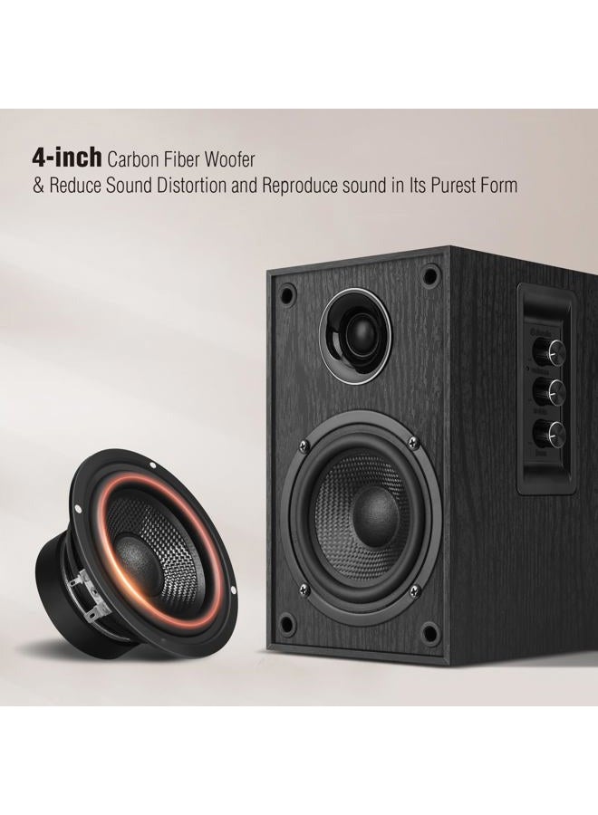Elimavi Powered Bluetooth Bookshelf Speakers, Record Player Speakers with 4" Carbon Fiber Woofer and a 1" Silk Dome Tweeter - BT5.3, USB-C, RCA Inputs for TV, PC, Studio Monitor, Black - Image 3