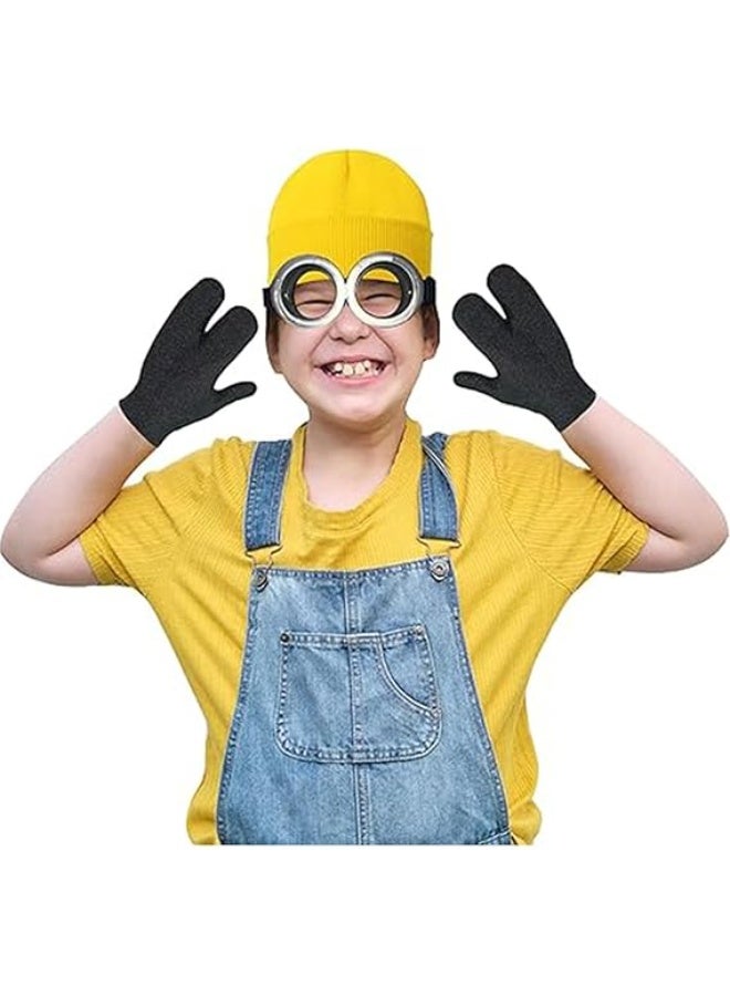 3PCS Costume Accessories, Adult Steampunk Goggles Glasses, Yellow Beanie Hats, Gloves Women Halloween Party Set, Retro Novelty Costumes Accessories Kids & Adults, Vintage Punk Gothic Cosplay - Image 4