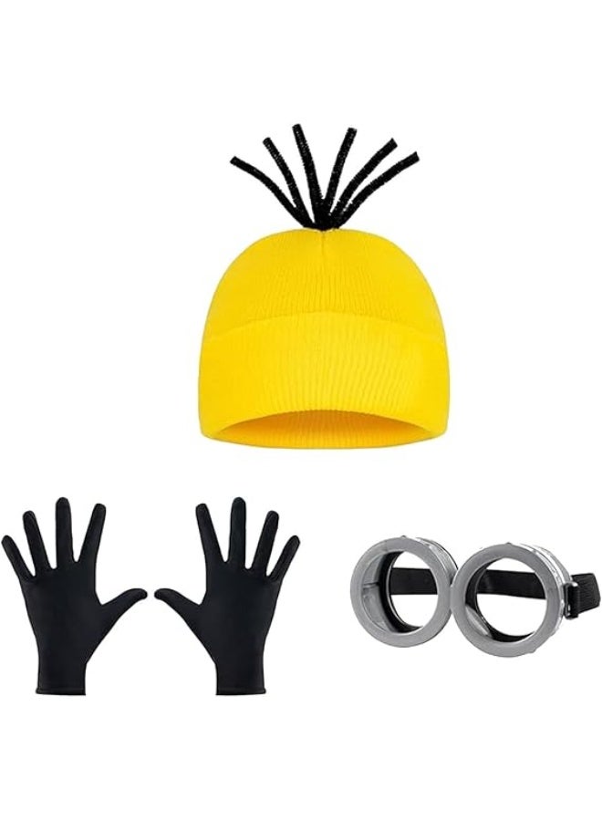 3PCS Costume Accessories, Adult Steampunk Goggles Glasses, Yellow Beanie Hats, Gloves Women Halloween Party Set, Retro Novelty Costumes Accessories Kids & Adults, Vintage Punk Gothic Cosplay - Image 1