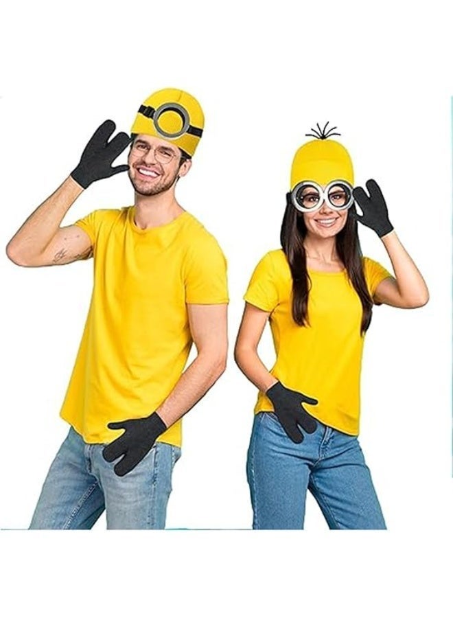 3PCS Costume Accessories, Adult Steampunk Goggles Glasses, Yellow Beanie Hats, Gloves Women Halloween Party Set, Retro Novelty Costumes Accessories Kids & Adults, Vintage Punk Gothic Cosplay - Image 2