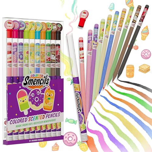 Scentco Colored Smencils Patented Gourmet Scented Colored Pencils made from Recycled Newspapers 10 Count Gifts for Kids School Supplies Classroom Rewards - Image 1