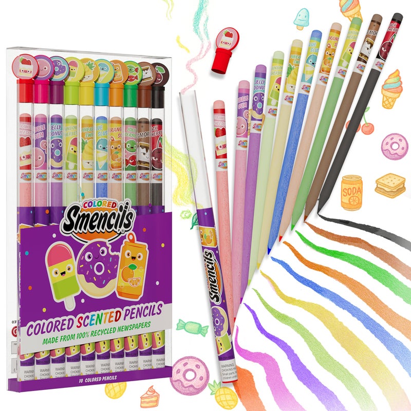 Scentco Colored Smencils Patented Gourmet Scented Colored Pencils made from Recycled Newspapers 10 Count Gifts for Kids School Supplies Classroom Rewards - Image 2