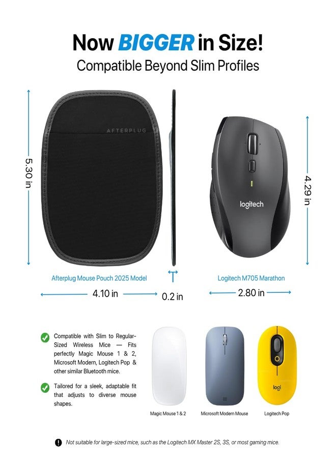 Afterplug Stick-On Mouse Pouch, Adhesive Holder Compatible with Logitech Anywhere, Pebble & Pop, Magic Mouse 1 & 2 (not for Oversize Mouse), Black - Image 2
