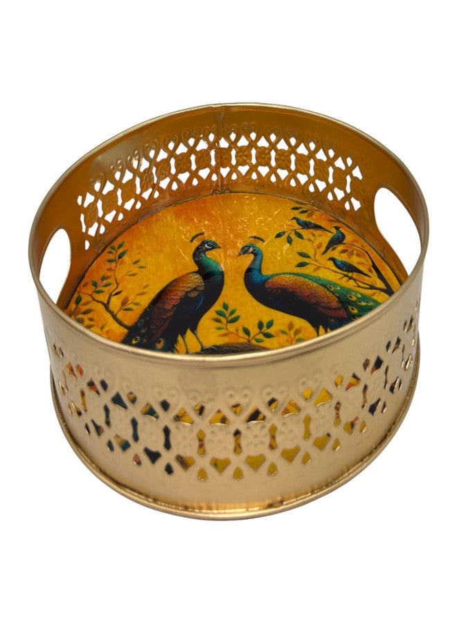 COOPTIC Handcrafted Pichwai Basket | Traditional Indian Decorative Storage | Ethnic Home Décor, Festival & Wedding Gift | Durable Handmade Basket (Cream-Double-Mor) - Image 3