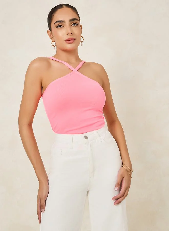 ستايلي Ribbed Halter Neck Sleeveless Fitted Tank
