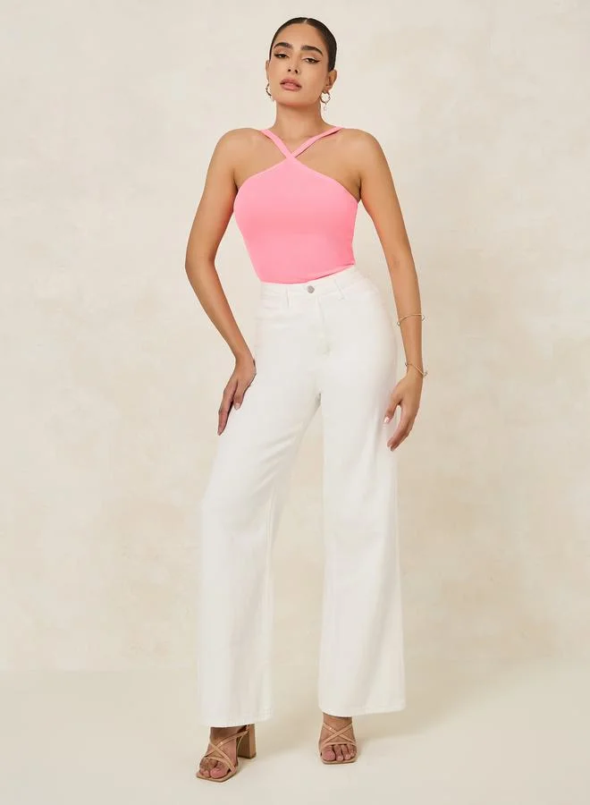 ستايلي Ribbed Halter Neck Sleeveless Fitted Tank