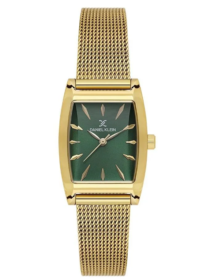 DANIEL KLEIN Women's Mesh Band Gold Alloy Case Analog Dark Green Square Sunray Dial Japanese Quartz Premium 30 Meters Water Resistant