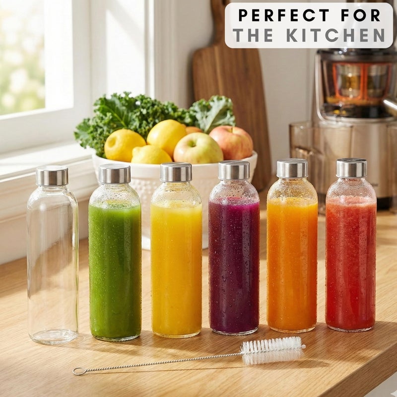 Brieftons Clear Glass Water Bottles With Caps: 6 Pack, 18 Oz Premium Soda Lime, Reusable Drinking Bottle, Sauce Jar, Juice Beverage Container, Kefir Kit, With Leakproof Lids and Cleaning Brush - Image 3