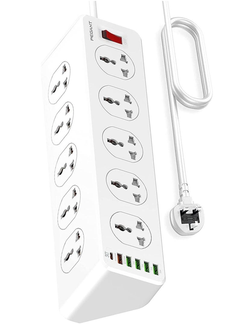 JBQ - Power strip with 10-Outlet Surge protector power sockets 6 USB Ports 30W PD+QC Fast charging adapter sockets 2-meter heavy-duty power Extension Cord - Image 1