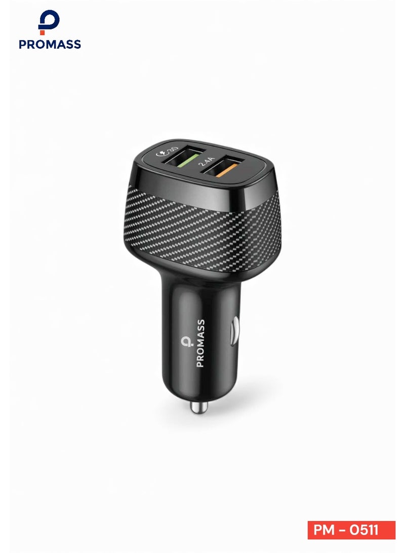 بروماس شاحن سيارة بتقنية USB متوافق مع أجهزة يو إس بي-إيه بمنفذين - Image 1