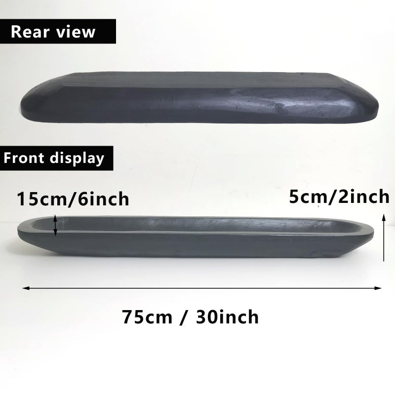 BEDAZE Wooden Dough Bowls Decorativeï¼ŒRustic Bread Long Bowls Decor Wood Tray, Hand Carved for Table Centerpiece Decor, Home Decor (30 * 6 * 2 inch Black) - Image 2