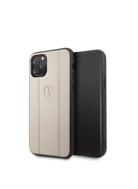 Ferrari iPhone 11 Pro Off Track Leather Hard Case with Embossed Lines, Easy Access To All Ports, Mobile Case Suitable with Wireless Charging Officially Licensed - Beige