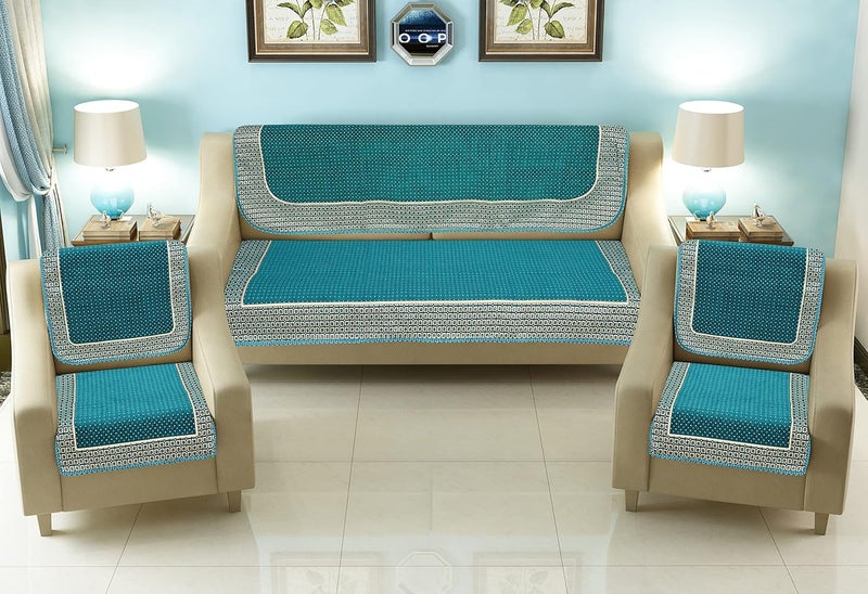 jayvaam 5 Seater Sofa Cover 10 Pieces Set 3 11 Chenille Sofa Cover Back 5 Seater Sky Standard - Image 1