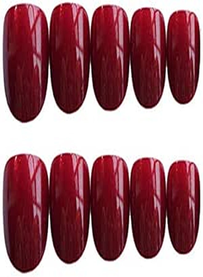 أظافر صناعية مستديرة ذات رأس مدبب من 24 درجة من لؤلؤة النبيذ الأحمر والأبيض بلون سادة مع فن الأظافر النهائي (ضمان لمدة عام) (ضمان لمدة عام)