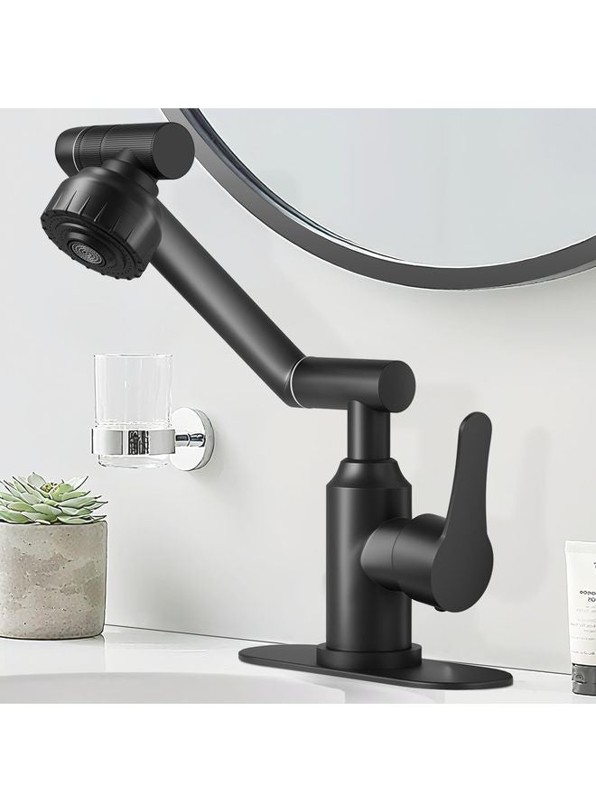 هومستر حمّام أسود Faucets، فولاذ مقاوم للصدأ 1080° دوار حمّام Faucet 1 فتحة أو 3 فتحات، حمّام وحيد مقبض Faucets بخراطيم ساخنة وباردة، 2 أوضاع منفذ الماء، أسود غير لامع - Image 2