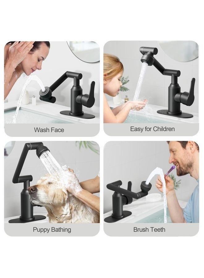 هومستر حمّام أسود Faucets، فولاذ مقاوم للصدأ 1080° دوار حمّام Faucet 1 فتحة أو 3 فتحات، حمّام وحيد مقبض Faucets بخراطيم ساخنة وباردة، 2 أوضاع منفذ الماء، أسود غير لامع - Image 4
