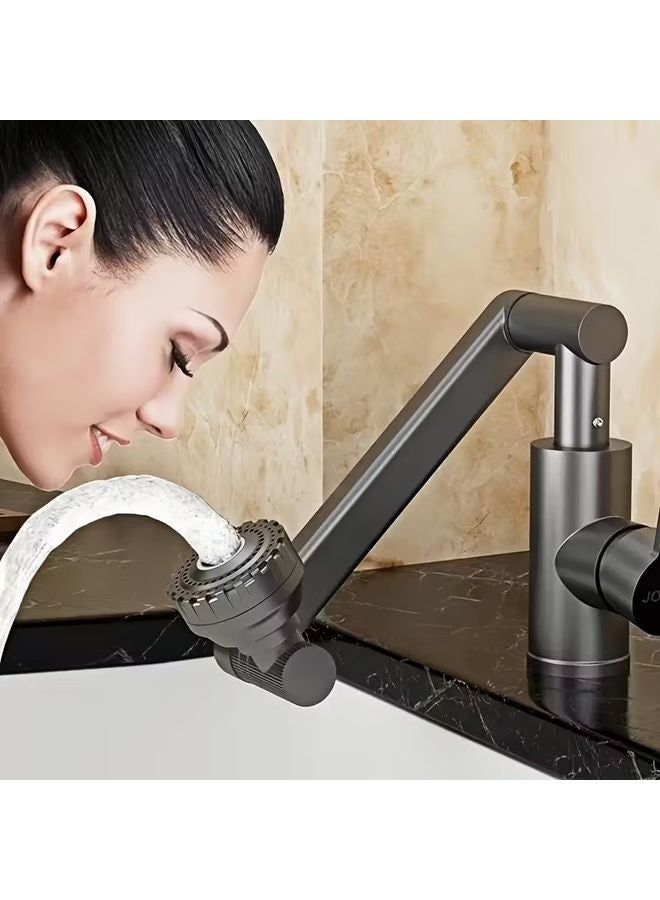 هومستر حمّام أسود Faucets، فولاذ مقاوم للصدأ 1080° دوار حمّام Faucet 1 فتحة أو 3 فتحات، حمّام وحيد مقبض Faucets بخراطيم ساخنة وباردة، 2 أوضاع منفذ الماء، أسود غير لامع - Image 1