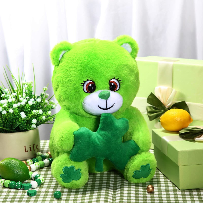 Kasyat St. Patrick's Day Bear Stuffed Animal with Shamrock 12 Inch Plush Bear Cute Stuffed Bear Plushie Shamrock Lover Birthday St. Patrick's Day Party Favor Gifts - Image 4