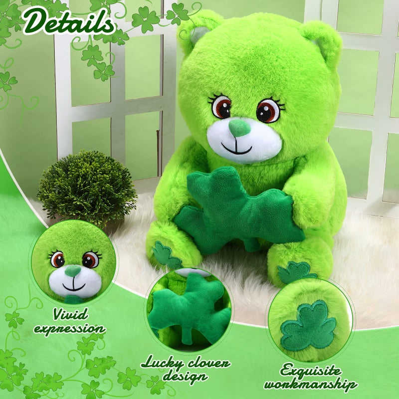 Kasyat St. Patrick's Day Bear Stuffed Animal with Shamrock 12 Inch Plush Bear Cute Stuffed Bear Plushie Shamrock Lover Birthday St. Patrick's Day Party Favor Gifts - Image 3