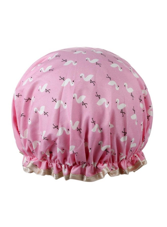 Vtrem Shower Cap Lined Double Layer Waterproof Hair Bath Caps With Lace Elastic Band Lovely Pink Flamingo Pattern Reusable Bathing Hat For Women All Hair Lengths And Thicknesses - Image 1