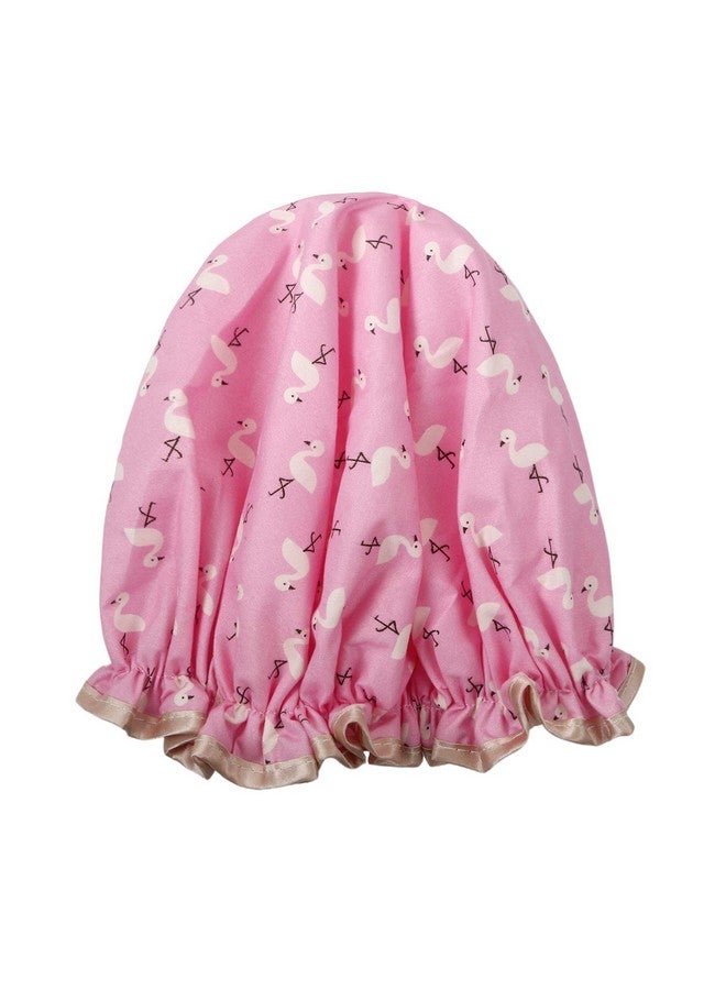 Vtrem Shower Cap Lined Double Layer Waterproof Hair Bath Caps With Lace Elastic Band Lovely Pink Flamingo Pattern Reusable Bathing Hat For Women All Hair Lengths And Thicknesses - Image 3