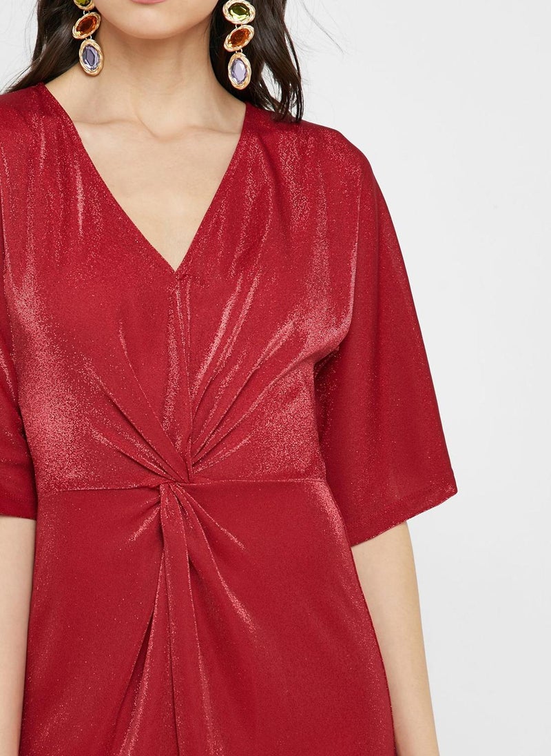 كوتون فستان لامع بعقدة وشق في الامام - Image 3