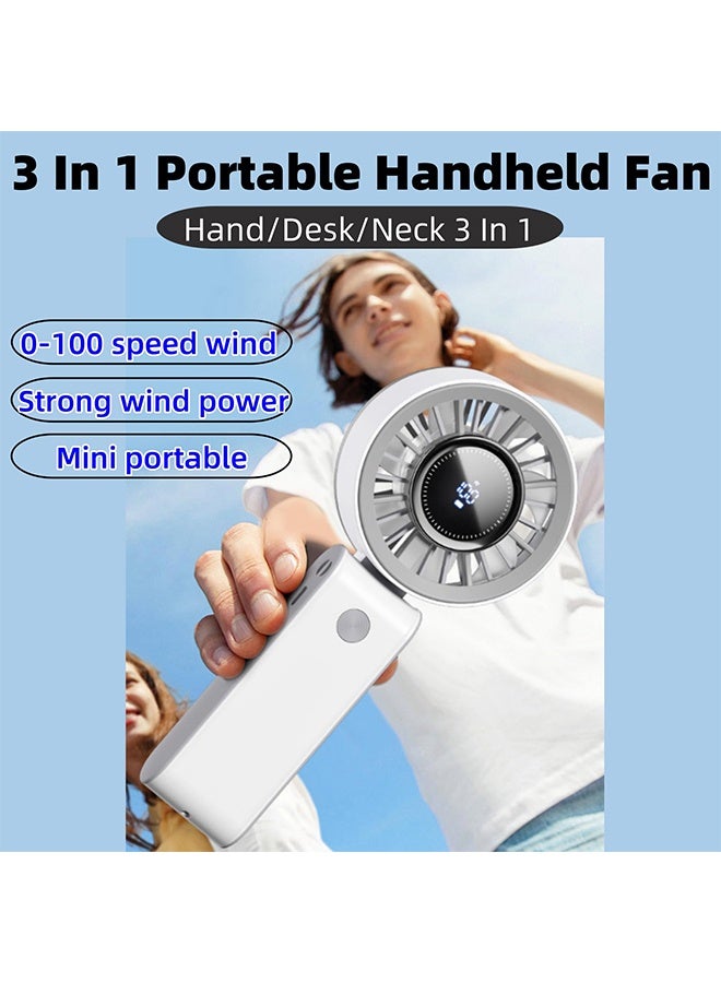 Portable Handheld Fan, High-Power Motor, LED Display, 19.5 Hrs Cooling, 5000mAh Rechargeable, 0-100 Speed, Foldable Design, 3-IN-1 Portable Fan for Travel Cruise Beach(Black) - Image 5