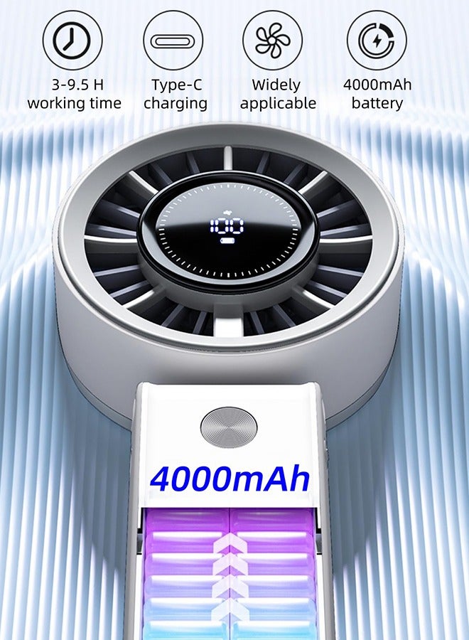 Portable Handheld Fan, High-Power Motor, LED Display, 19.5 Hrs Cooling, 5000mAh Rechargeable, 0-100 Speed, Foldable Design, 3-IN-1 Portable Fan for Travel Cruise Beach(Black) - Image 2