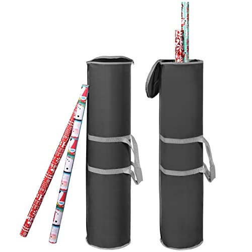 ProPik Wrapping Paper Storage Bag | Gift Wrap Holder Organizer | 2 Pack Store Up to 48 Rolls 40 Inch Long | Heavy Duty 600D Oxford Material Holiday Container | Top & side handles (Black) - Image 1