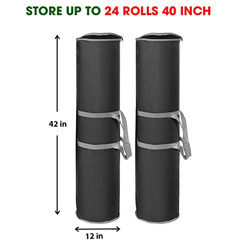 ProPik Wrapping Paper Storage Bag | Gift Wrap Holder Organizer | 2 Pack Store Up to 48 Rolls 40 Inch Long | Heavy Duty 600D Oxford Material Holiday Container | Top & side handles (Black) - Image 4